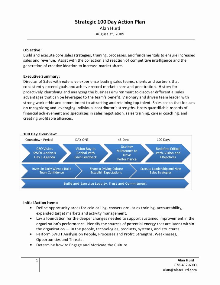 100 Day Plan Template Elegant Alan Hurd Strategic 100 Day Action Plan Example