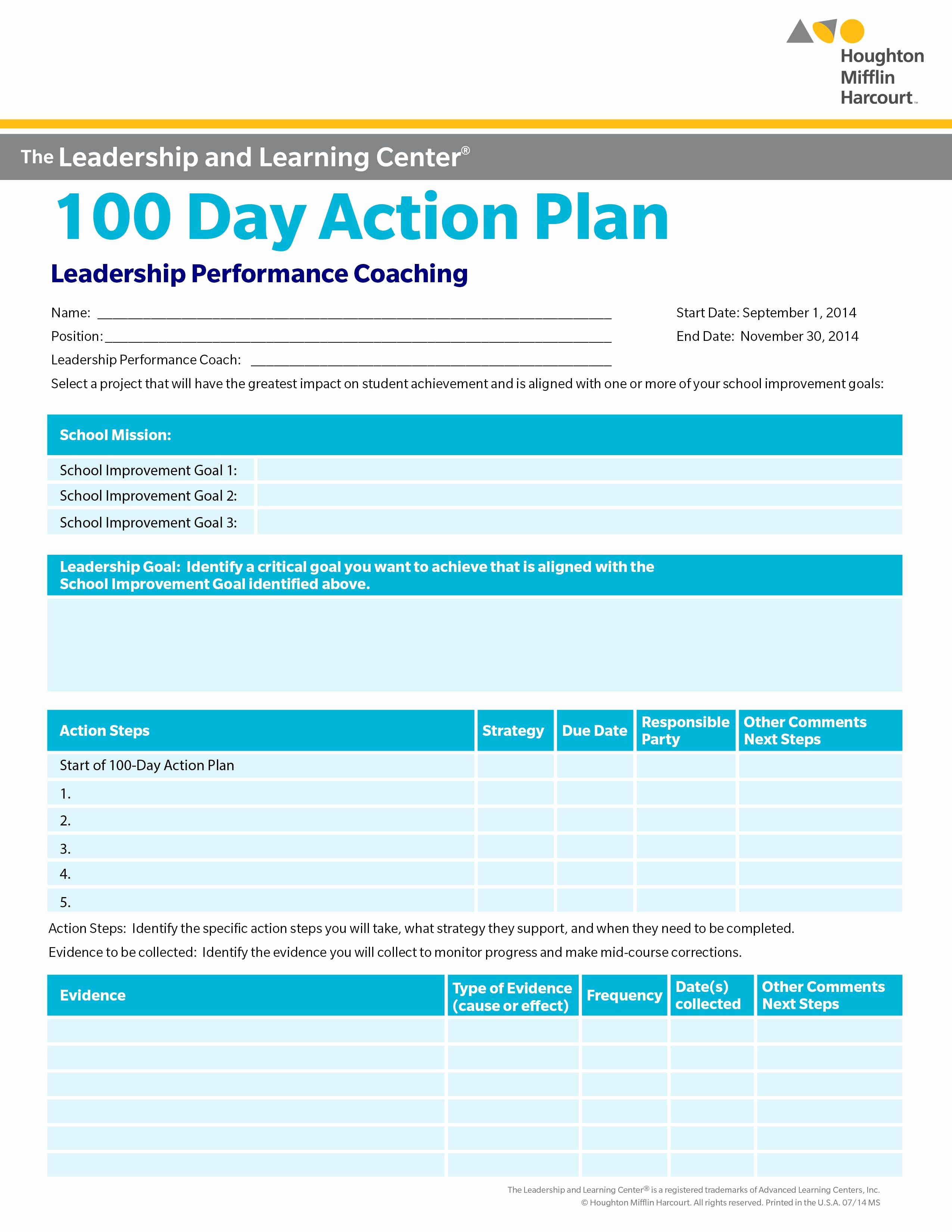 100 Day Plan Template Lovely School Improvement 100 Day Action Plan Select A Goal for