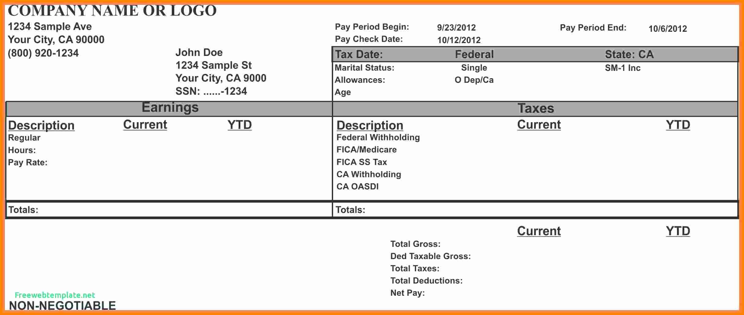 1099 Pay Stub Template Excel New 7 Paycheck Stub Template for Excel