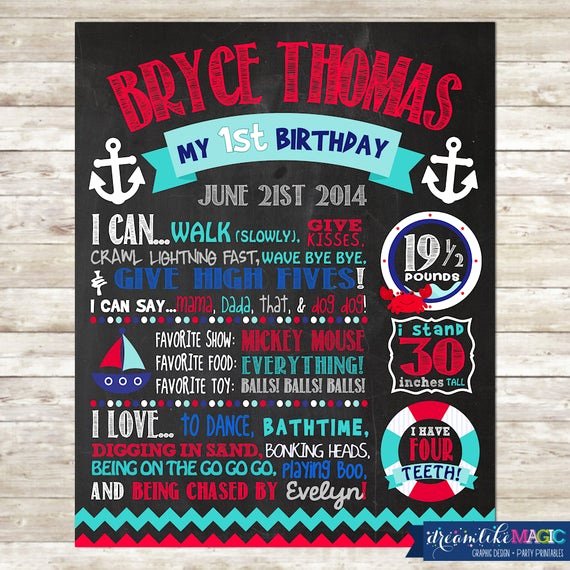 1st Birthday Chalkboard Sign Template Free Elegant 1st Birthday Chalkboard Digital File Birthday Stats