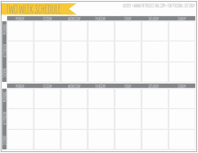 2 Week Schedule Template Fresh organization