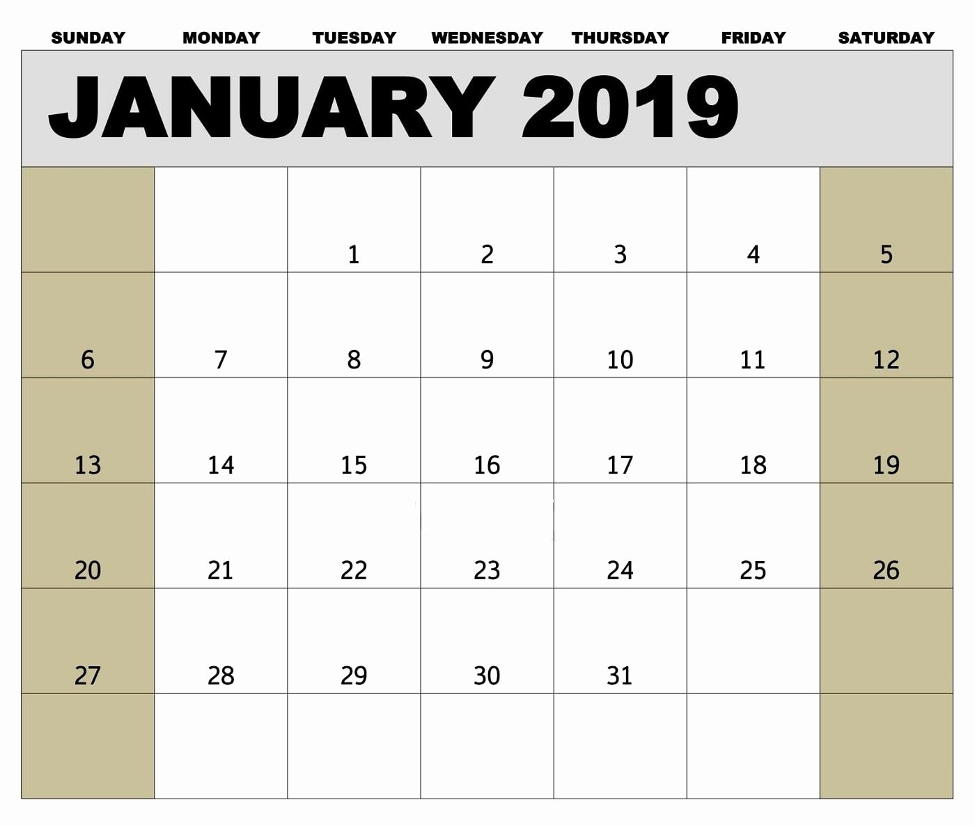 2019 Biweekly Payroll Calendar Excel Awesome 2019 Calendar January Canada Printable Blank Archives