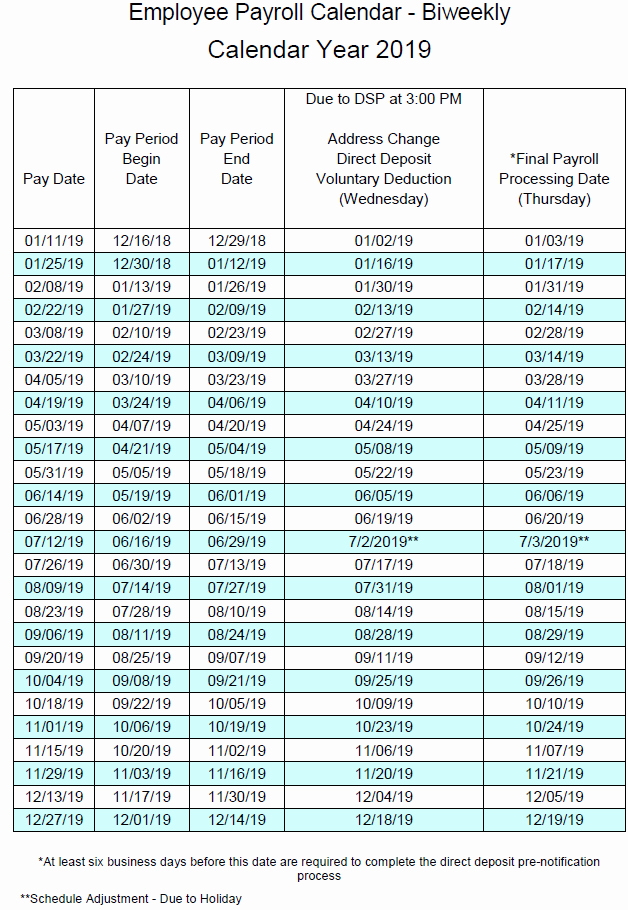 2019 Biweekly Payroll Calendar Template Elegant Employee Payroll Calendar Biweekly 2019