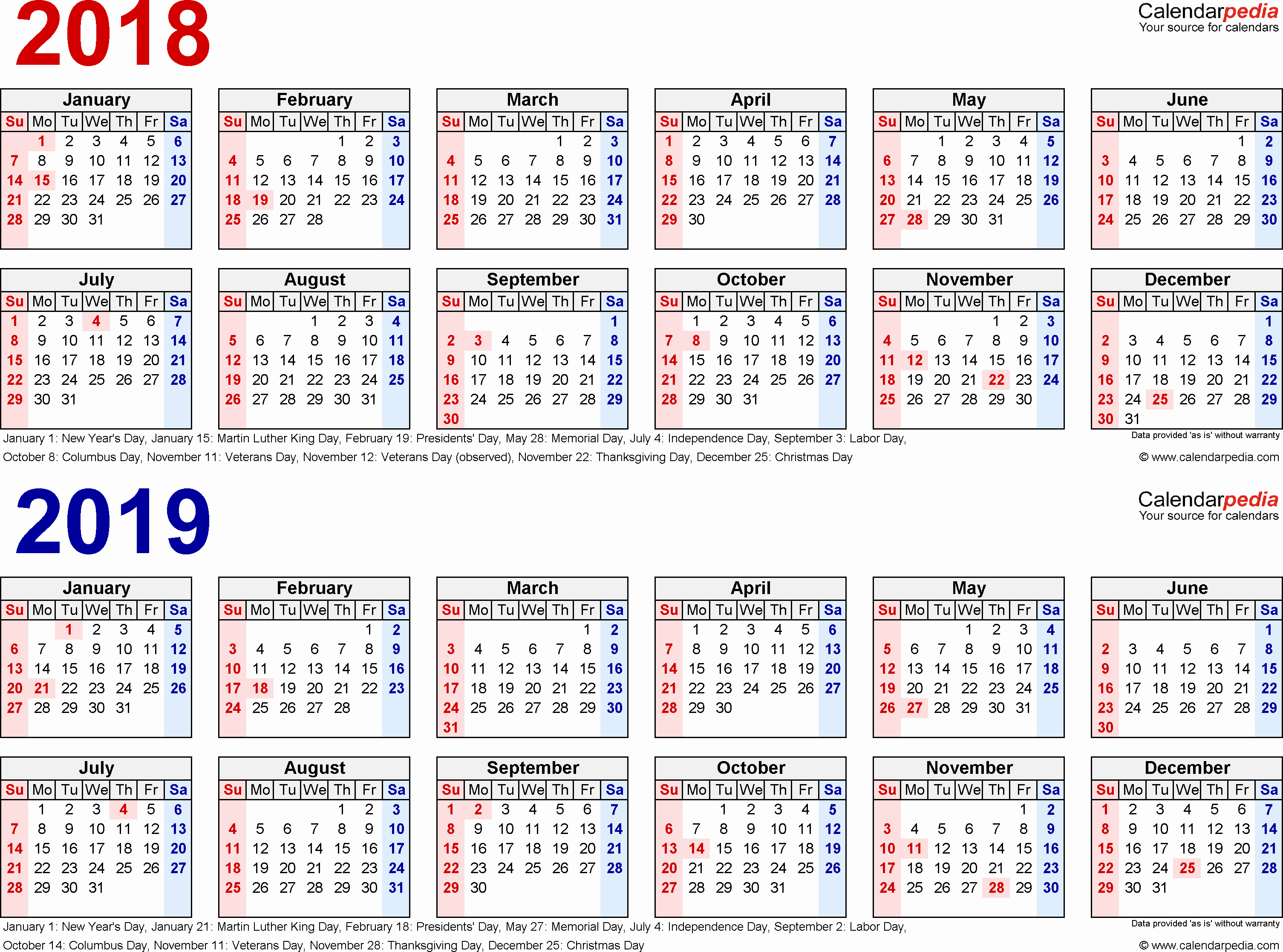 2019 Biweekly Payroll Calendar Template Excel Fresh 2018 2019 Calendar Free Printable Two Year Excel Calendars