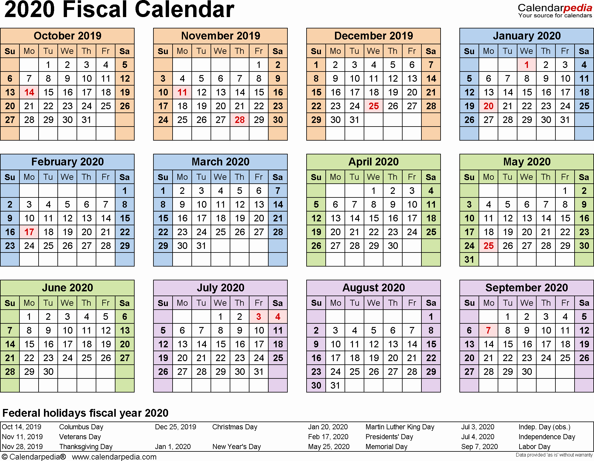 2019 Biweekly Payroll Calendar Template Excel New Fiscal Calendars 2020 as Free Printable Excel Templates