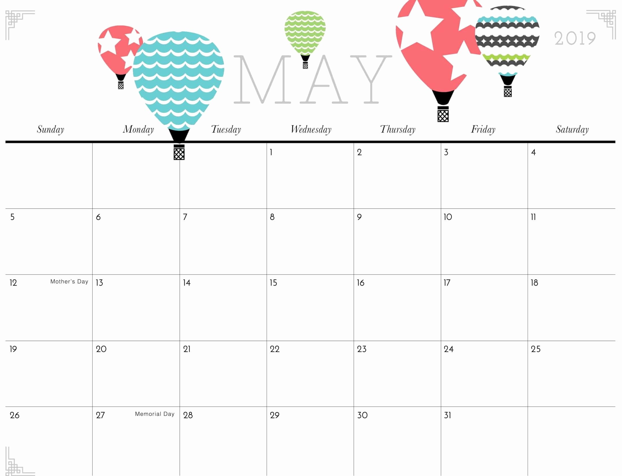 2019 Cute Calendar Printable New Cute May 2019 Calendar Printable for Kids