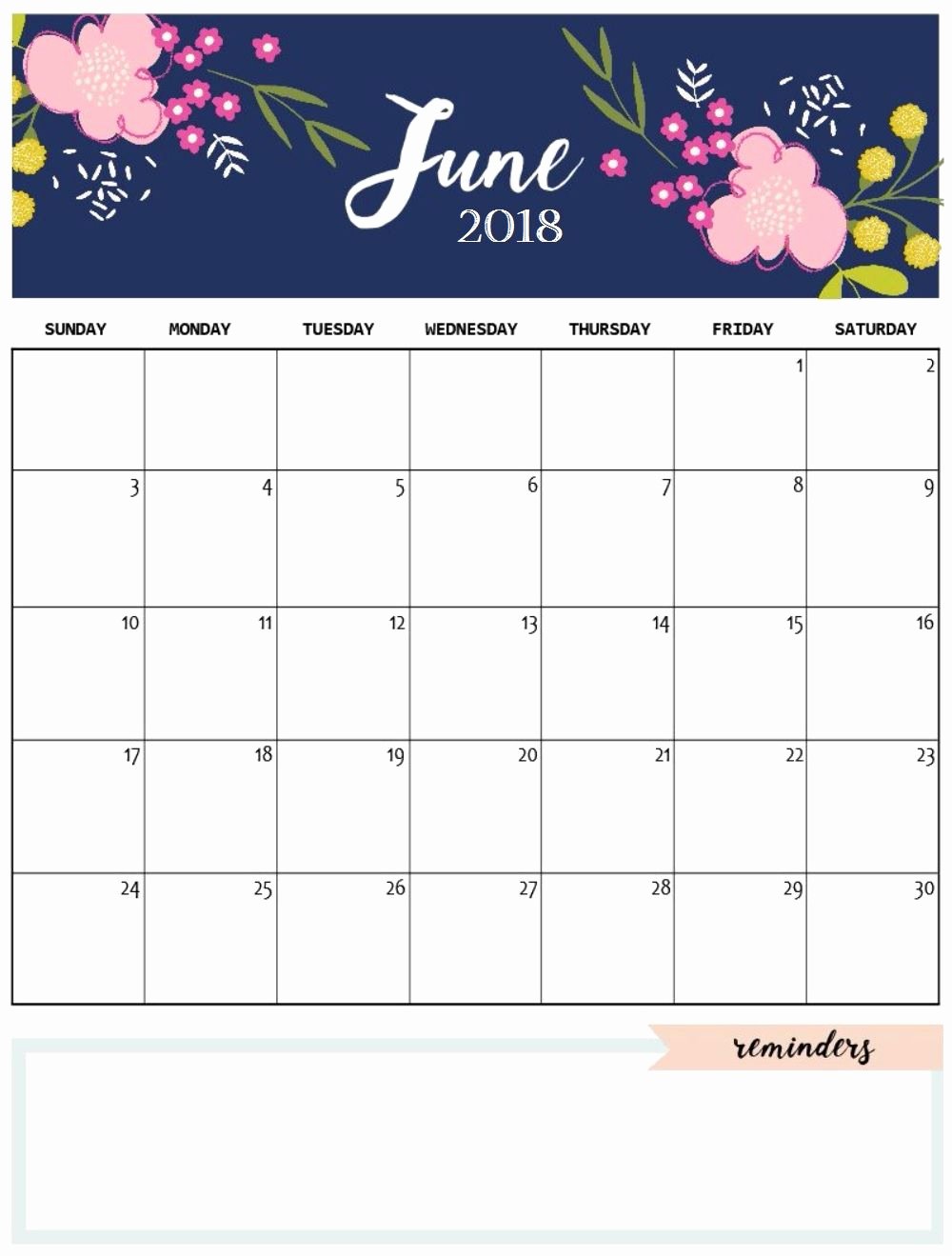 2019 Cute Calendar Printable New June 2018 Cute Calendar Maxcalendars