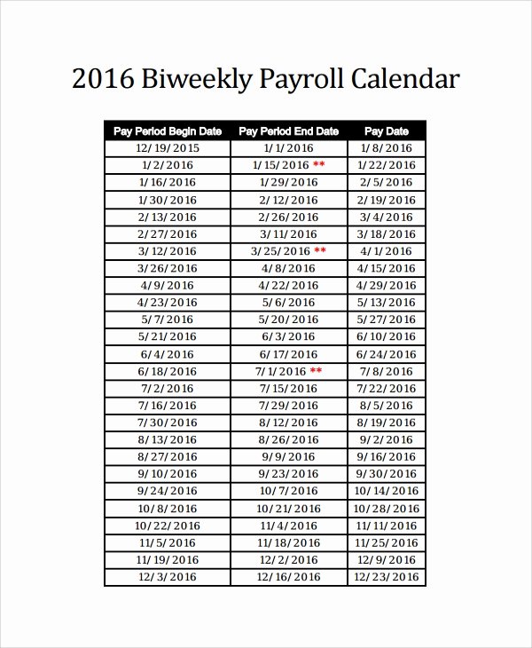 2019 Payroll Calendar Template Fresh 2016 Bi Weekly Payroll Calendar Adp Bing Images