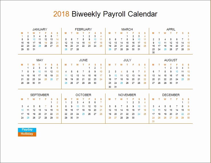 2019 Payroll Calendar Template Fresh 2018 Biweekly Payroll Calendar Template