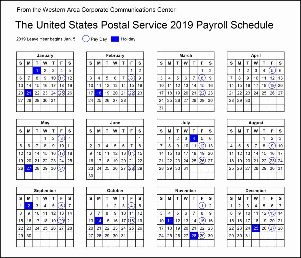 2019 Payroll Calendar Template Unique Your Postal Blog