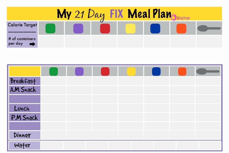 21 Day Fix Calendar Template