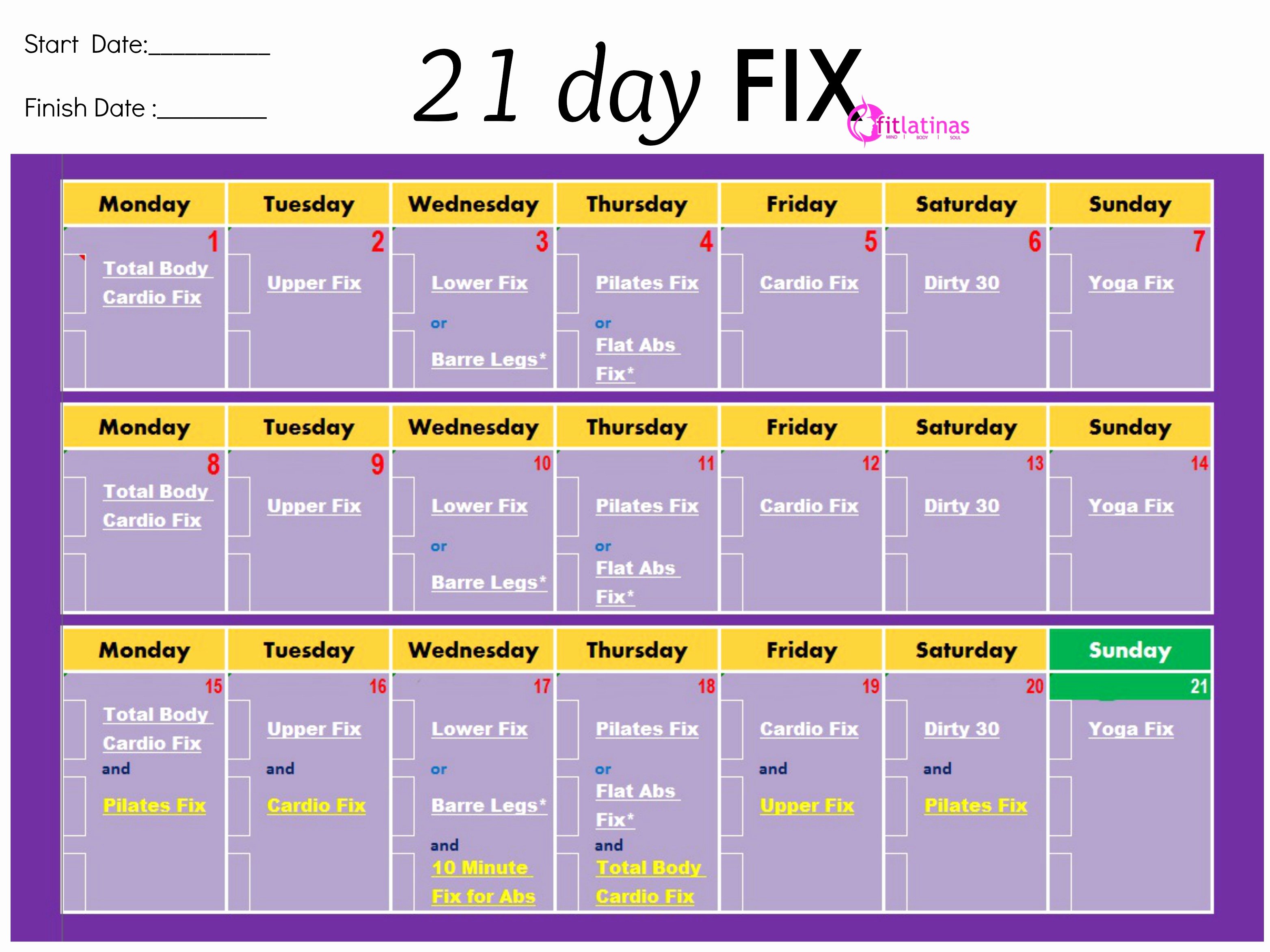 21 Day Fix Calendar Template Best Of Fit Latinas Munity