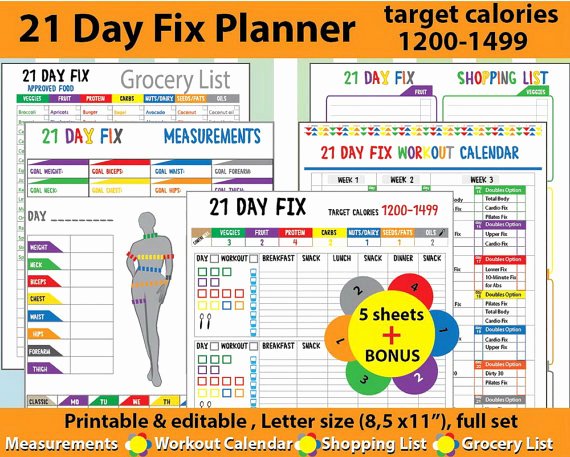 21 Day Fix Calendar Template Best Of Printable Health and Fitness Planners and Printable