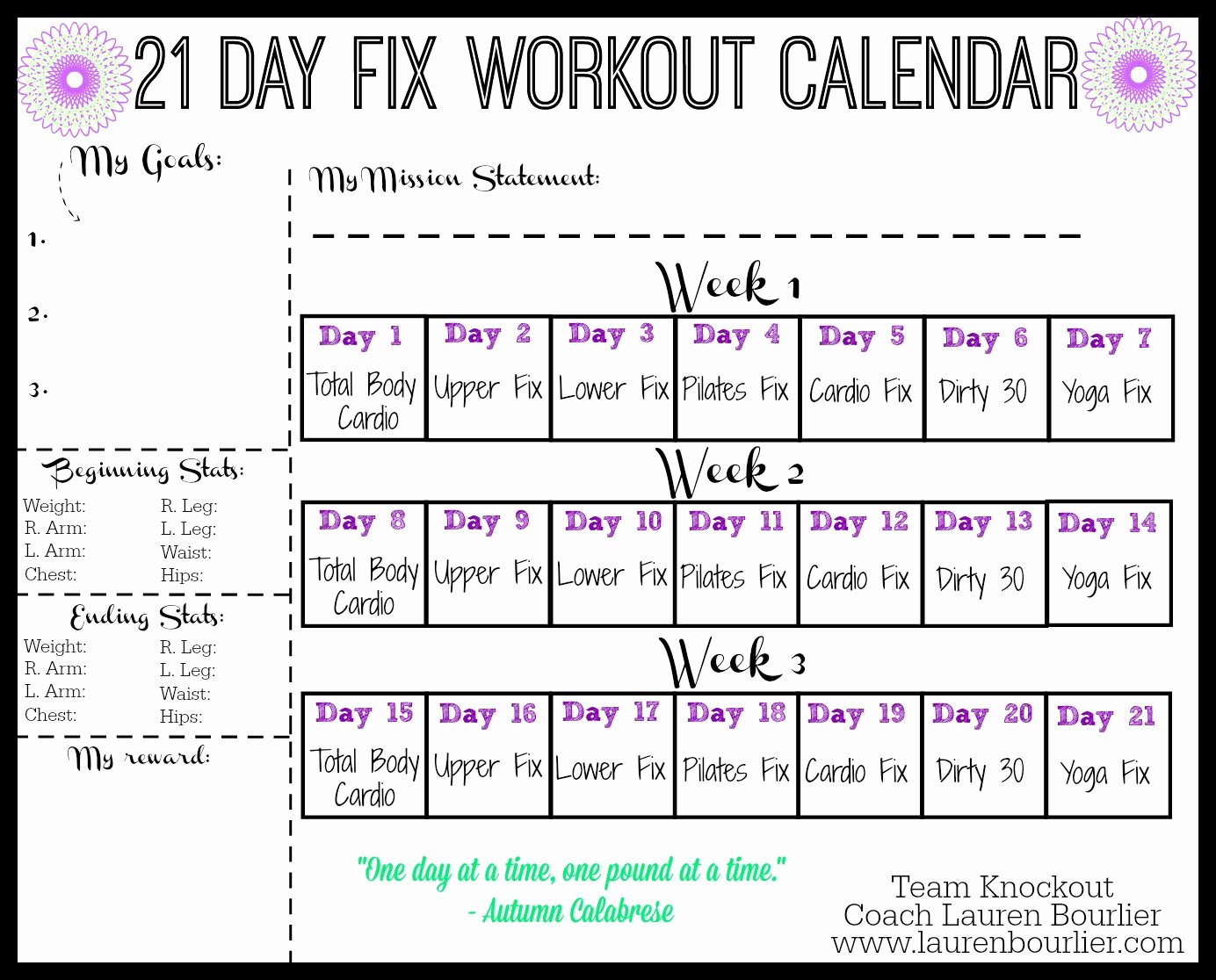 21 Day Fix Calendar Template Fresh 21 Day Fix Workout Calendar Lauren Bourlier