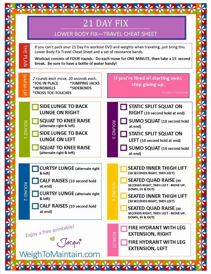 21 Day Fix Calendar Template Lovely Free Printable Pdf Of the Beachbody 21 Day Fix Workout