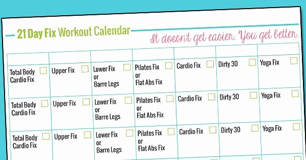 21 Day Fix Calendar Template Lovely Printable 21 Day Fix Workout Calendar