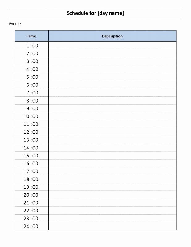 24 Hour Schedule Template Inspirational Hourly Planner Template