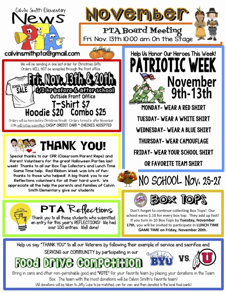 3rd Grade Newsletter Template Best Of November Pta Newsletter
