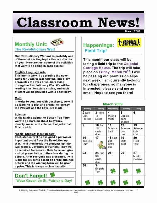3rd Grade Newsletter Template Lovely 1 Classroom Newsletter – Provide Information for Students