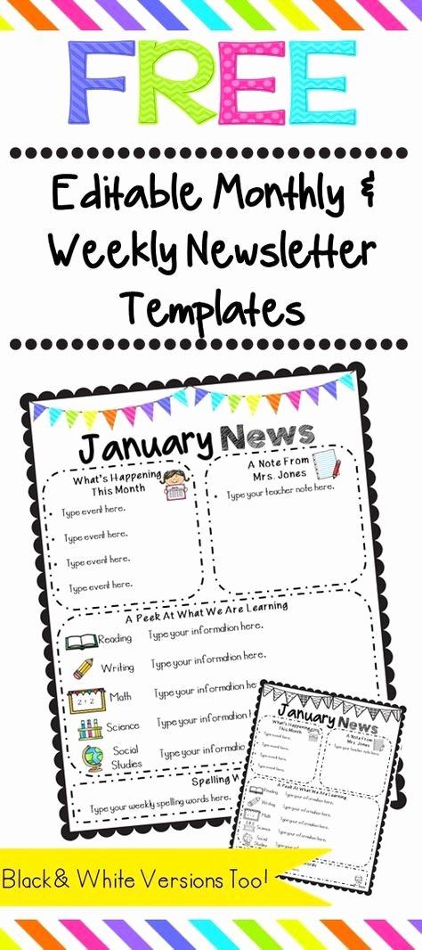 3rd Grade Newsletter Template Lovely Editable Classroom Newsletter Templates Color &amp; Black
