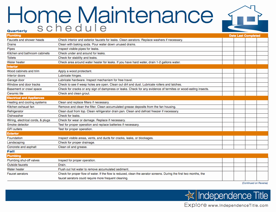 5 Year Maintenance Plan Template Unique Home Maintenance Schedule …