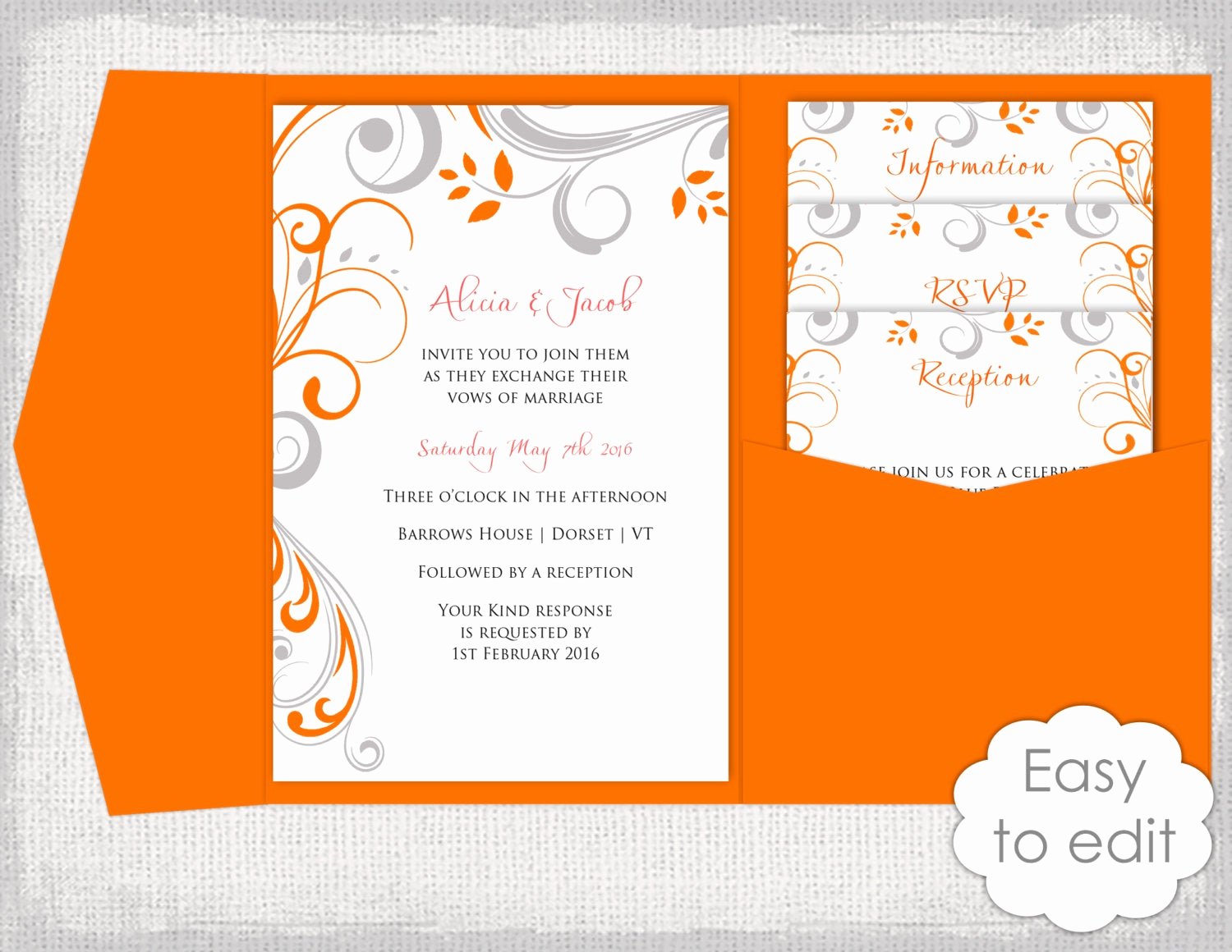 5x7 Folded Card Template for Word Fresh Invitation Pocket Templates Diy orange &amp; Gray Pocket Wedding