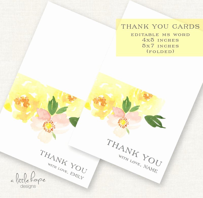 5x7 Folded Card Template for Word Unique Editable Printable Floral Thank You Cards Instant