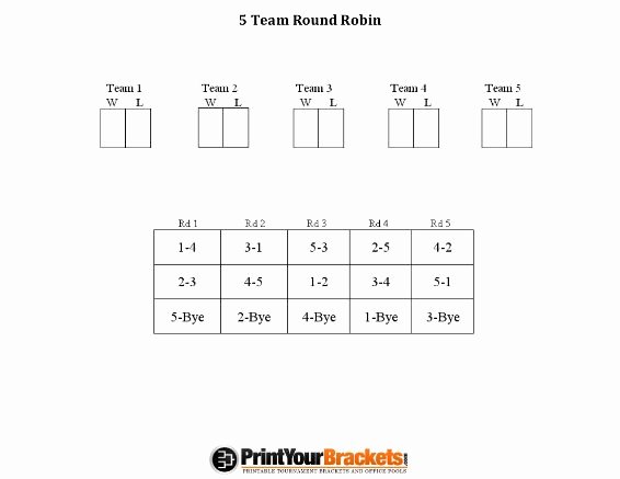 6 Team 3 Game Guarantee Bracket Inspirational 5 Team Round Robin Printable tournament Bracket