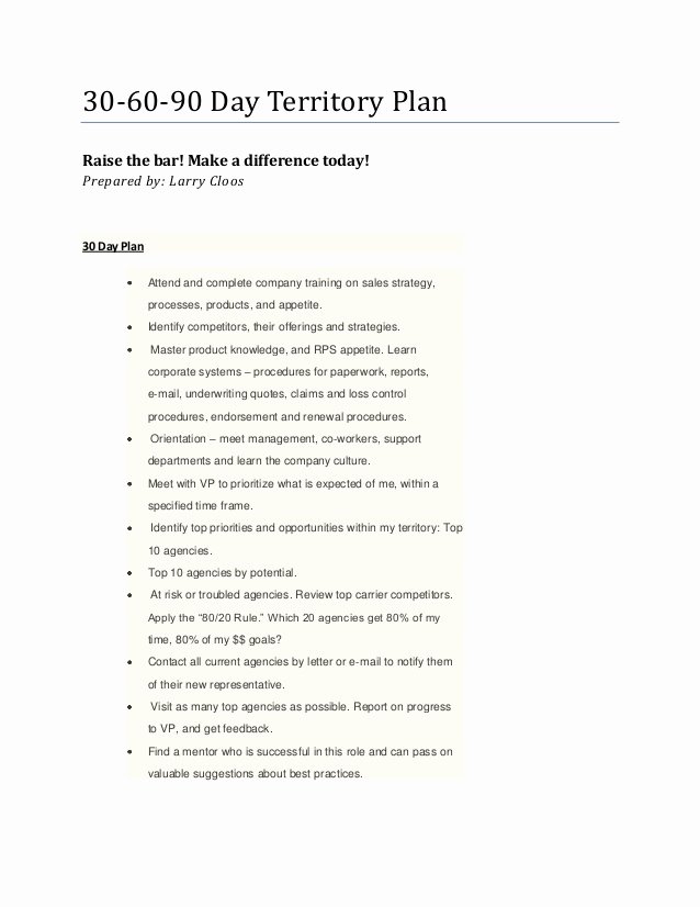 90 Day Goals Template Luxury Larry S 30 60 90 Day Territory Plan