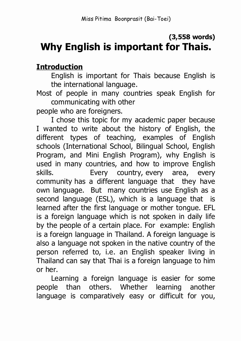 About Me Paper Example Awesome why English is Important for Thais