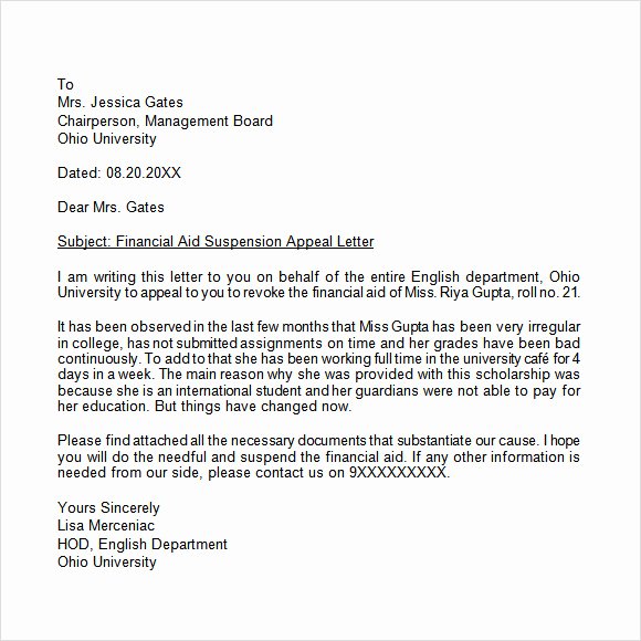 Academic Appeal Letter Sample Awesome Appeal Letter 12 Free Samples Examples format