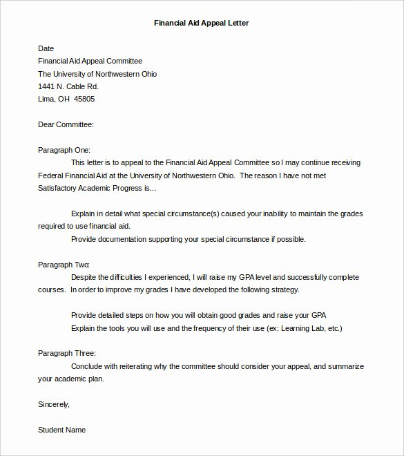 Academic Appeal Letter Sample Elegant Appeal Letter format