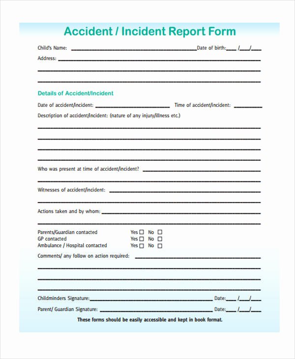 Accident Report form Inspirational Incident Report form Example