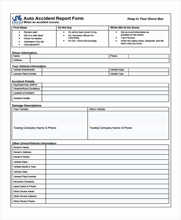 Accident Report form Lovely 29 Accident Report forms In Pdf