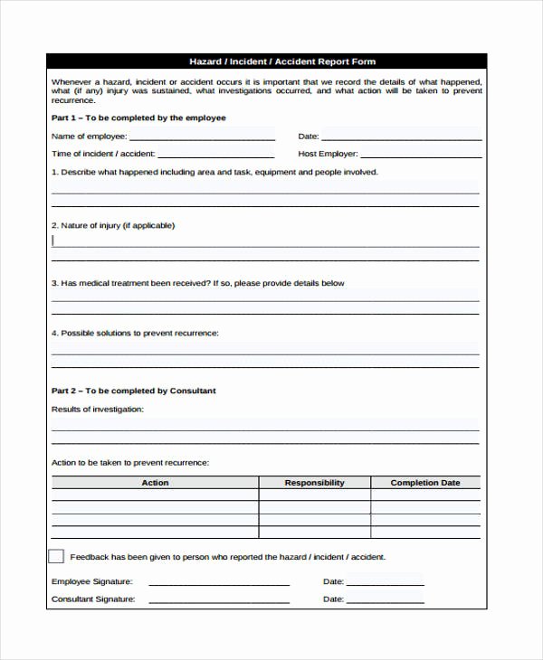 Accident Report form Lovely Incident Report form Example