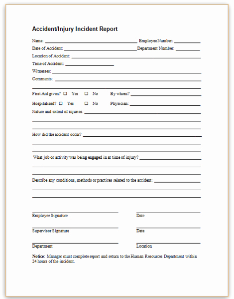 Accident Report form Lovely This Sample form May Be Used to Promptly Report Employee