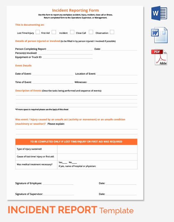 Accident Report form New Incident Report Template 39 Free Word Pdf format