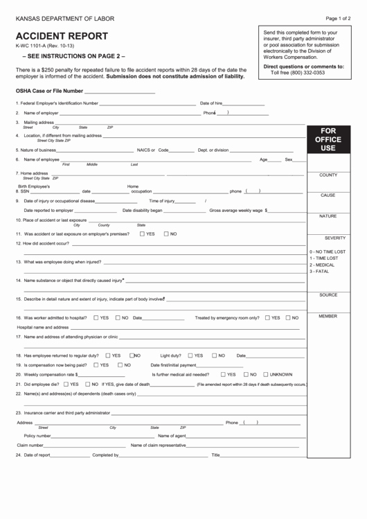 Accident Report form Pdf Awesome Fillable Accident Report form Kansas Department Labor