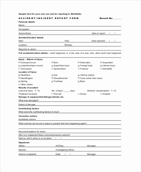 Accident Report form Unique 8 Sample Incident Report forms