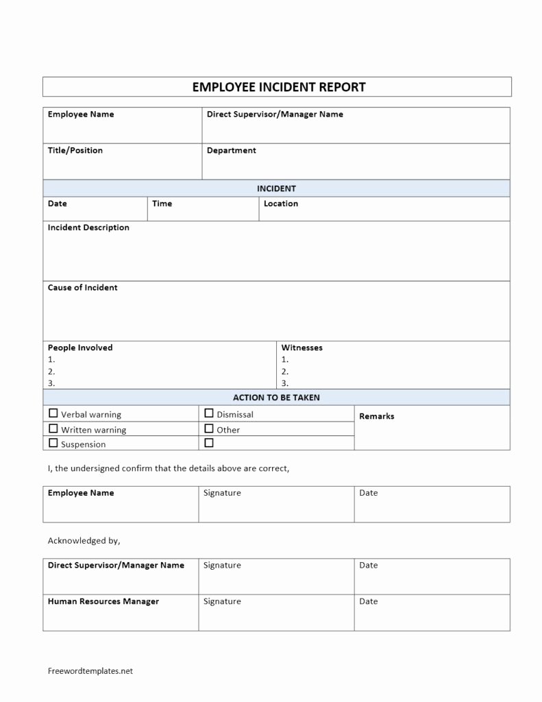 Accident Report Template Word Fresh Employee Incident Report
