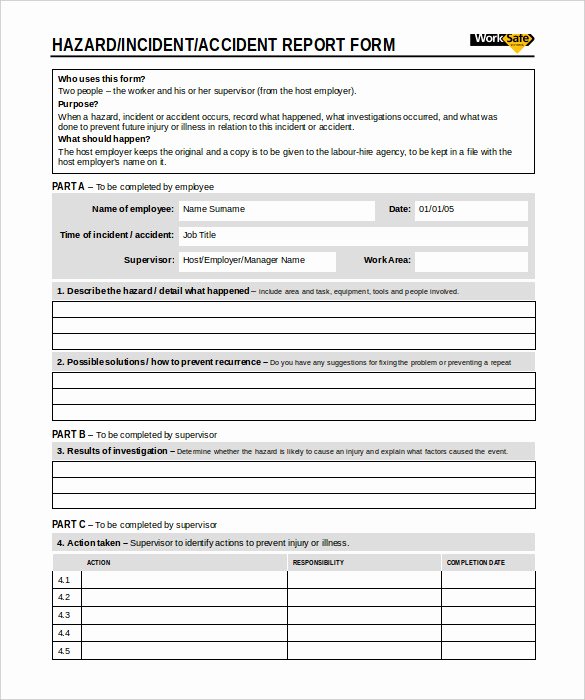 Accident Report Template Word Inspirational 50 Incident Report Templates Pdf Docs Apple Pages