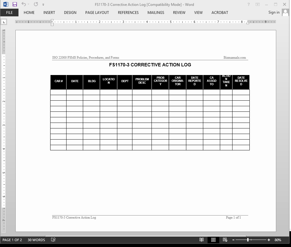 Action Log Template Best Of Fsms Corrective Action Log Template