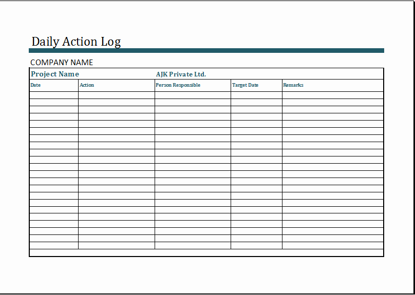 Action Log Template Best Of Ms Excel Daily Action Log Template