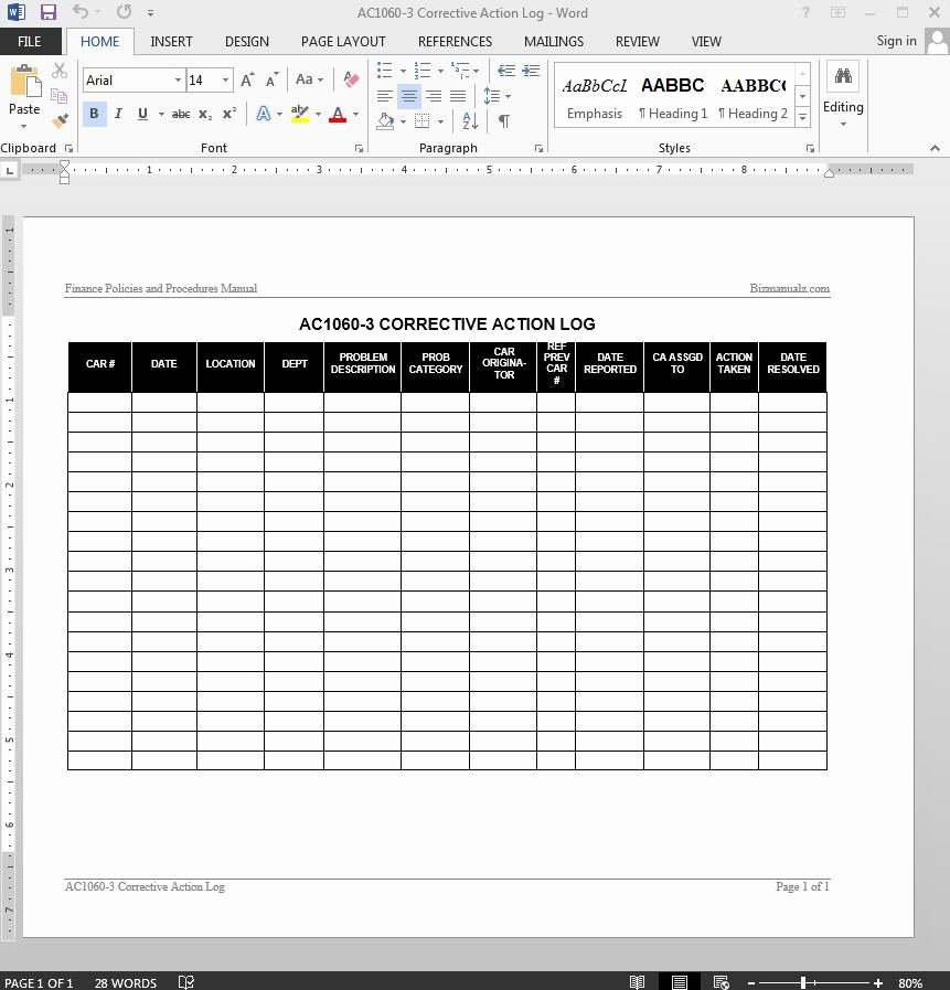 Action Log Template Inspirational Corrective Action Log Template
