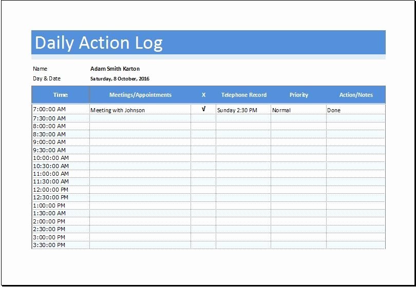 Action Log Template Unique Daily Action Log Sheet Download at