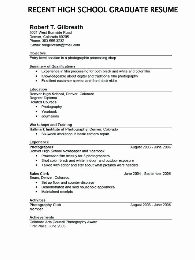 Activities Resume Template Fresh High School Activities Resume Template