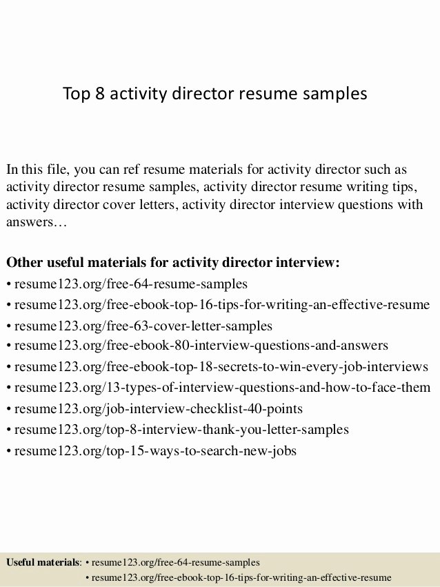 Activities Resume Template Fresh top 8 Activity Director Resume Samples