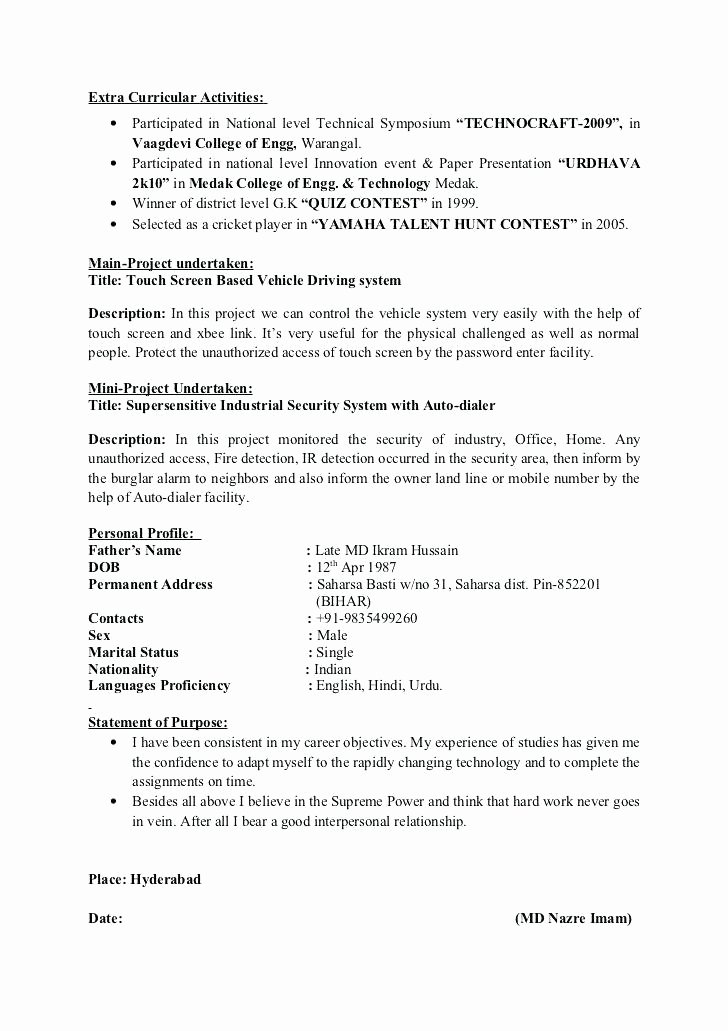 Activities Resume Template Inspirational 18 Extra Curricular Activities Cv