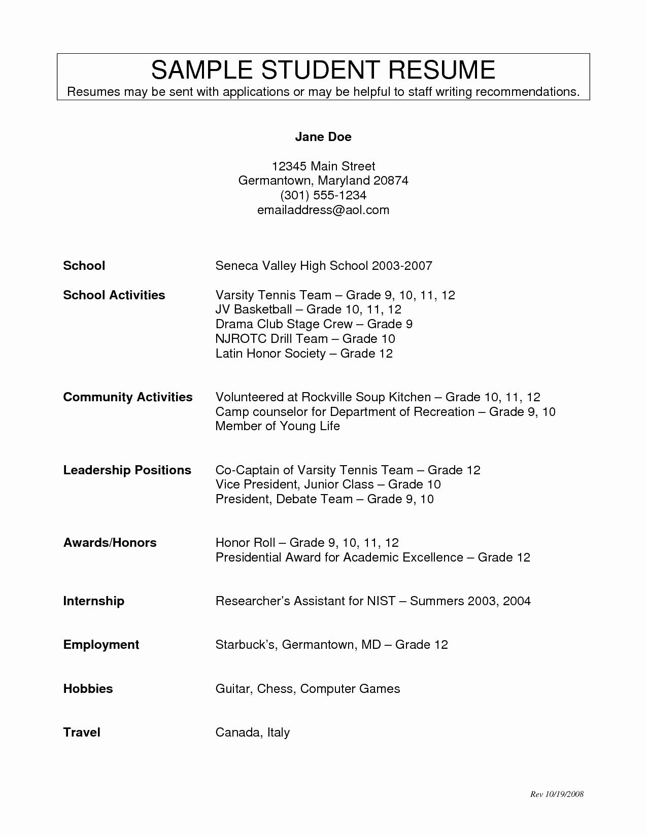 Activities Resume Template Inspirational High School Activities Resume Resume Ideas