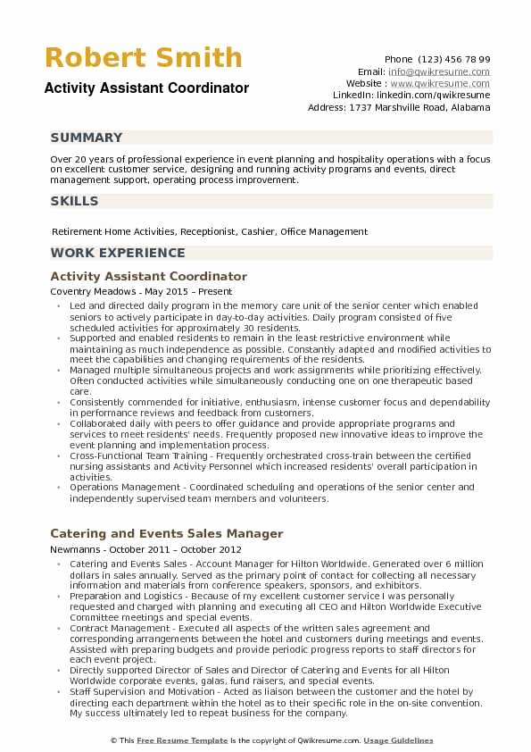 Activities Resume Template Luxury Activity assistant Resume Samples